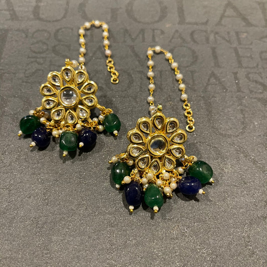 Kundan with Blue and Green Quartz Earrings