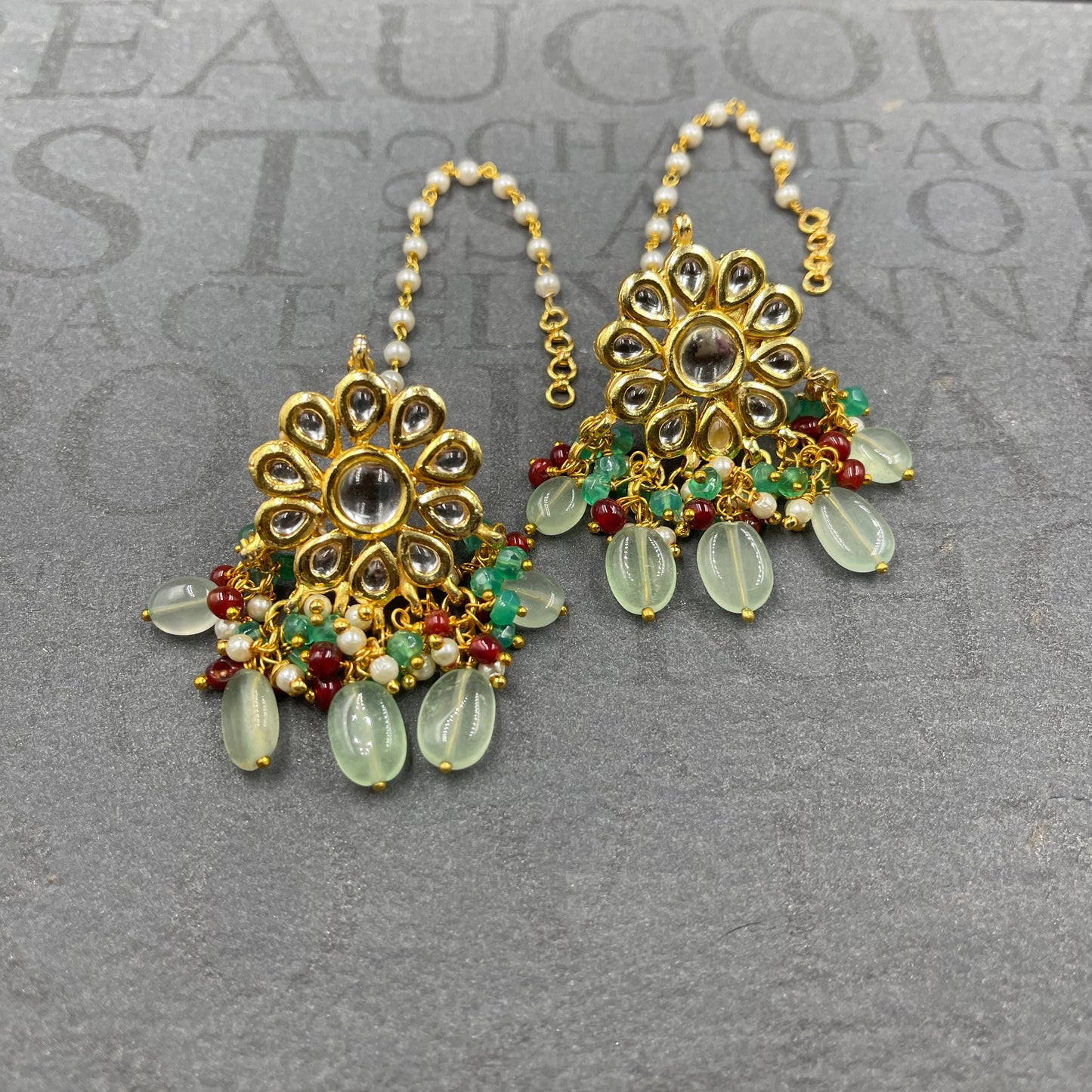 Kundan and Mint Quartz Earrings