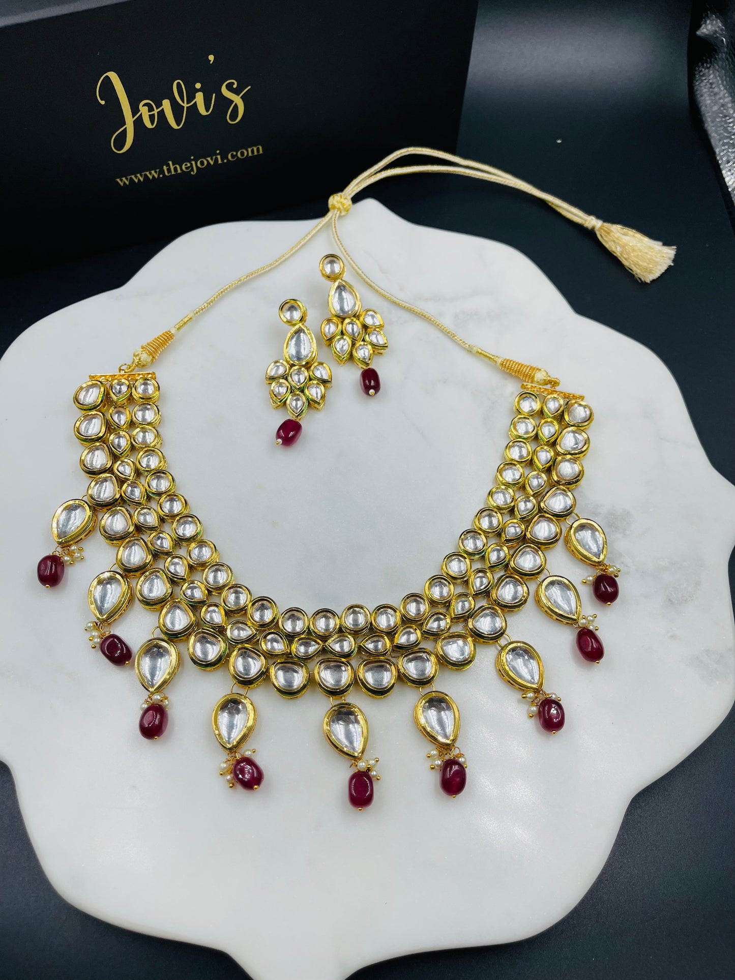 Red Kundan Necklace with Earrings