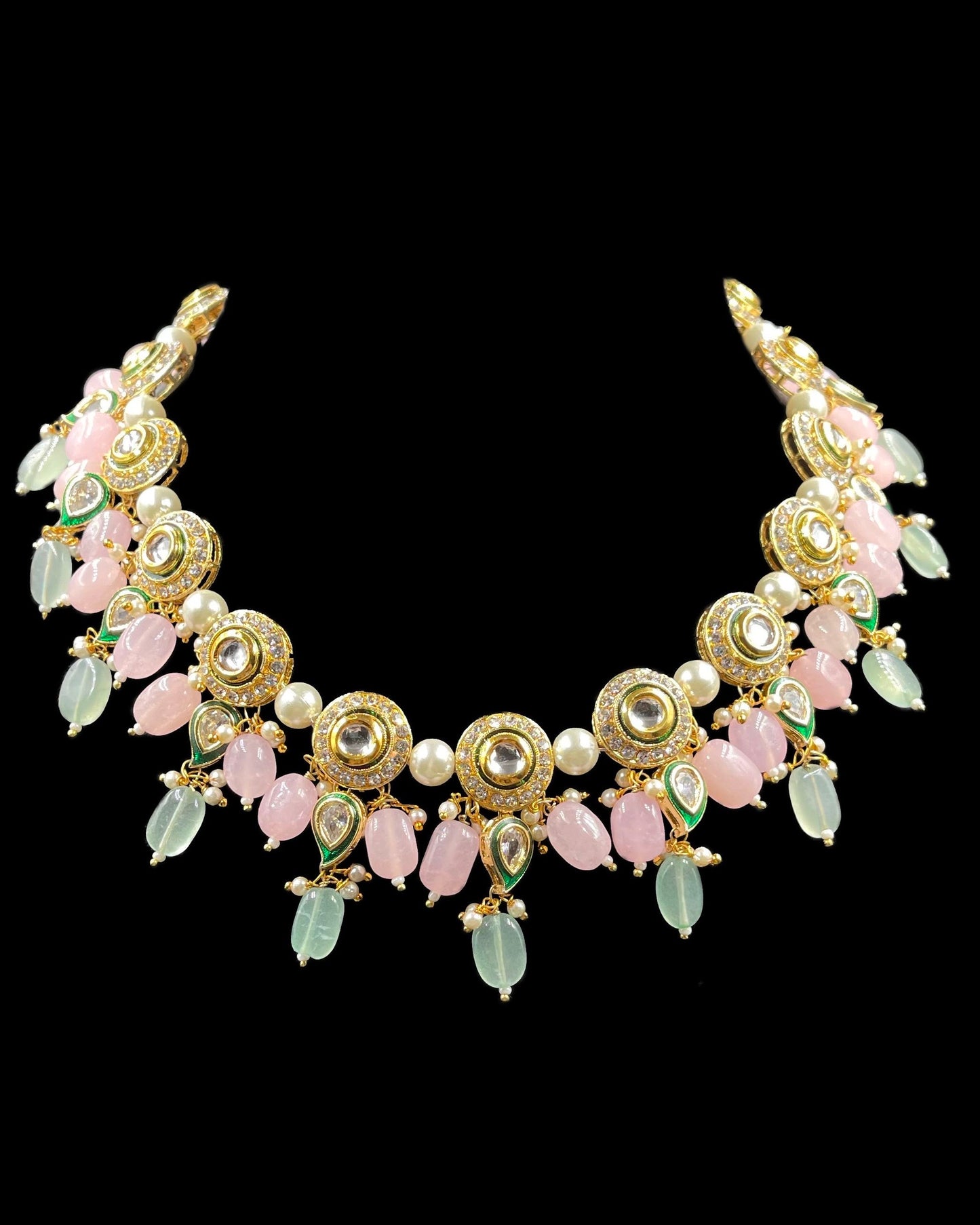 Statement Pastel Kundan Necklace with Earrings