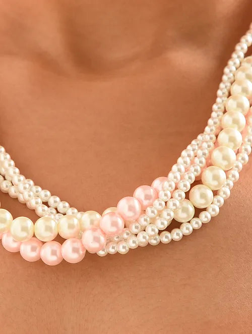 Pink and White Pearl Twisted Necklace