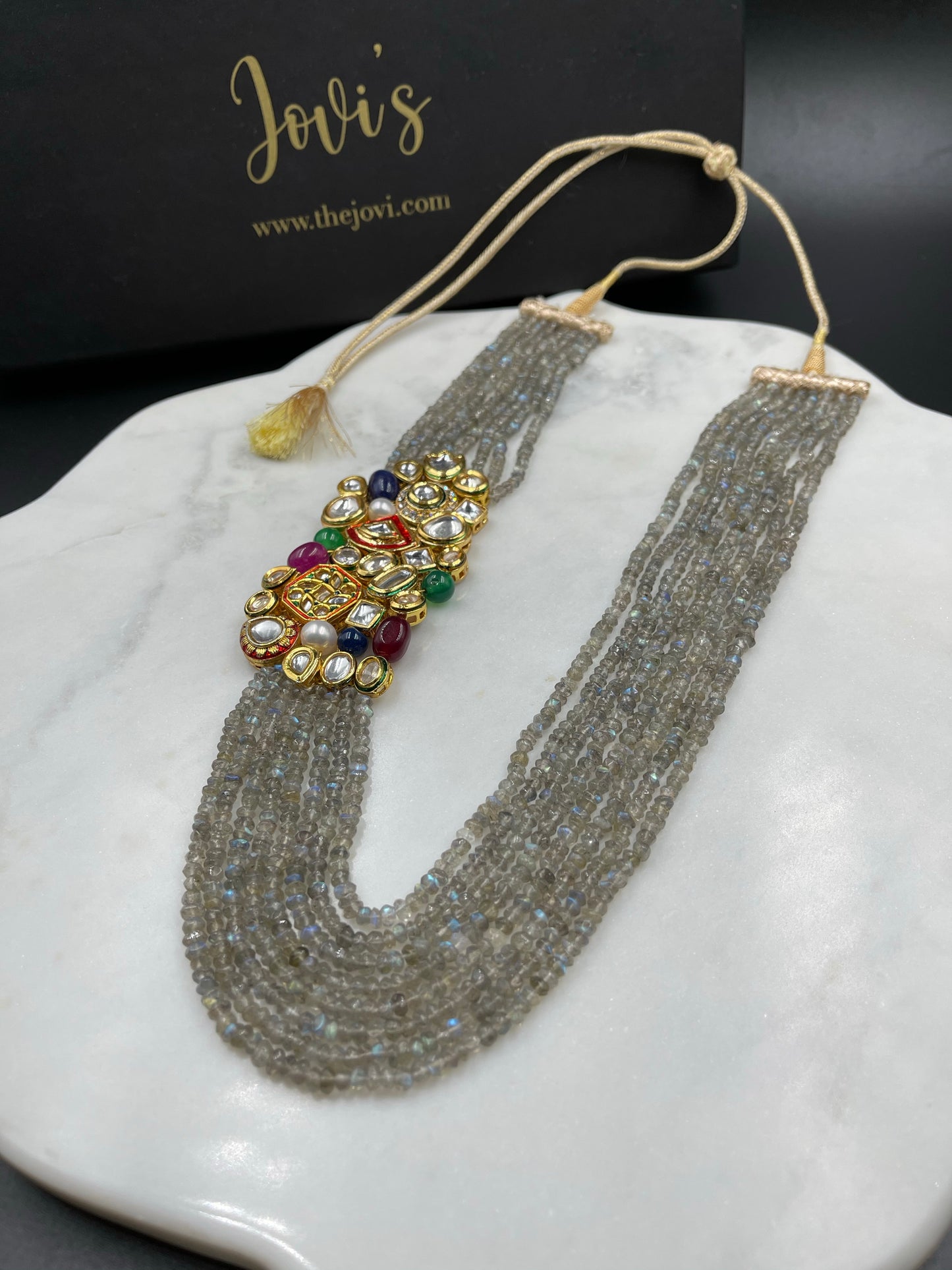 Labradorite Statement Necklace with Side Brooch