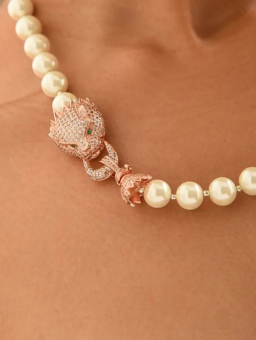 Shell Pearls and Crystal Tiger Necklace