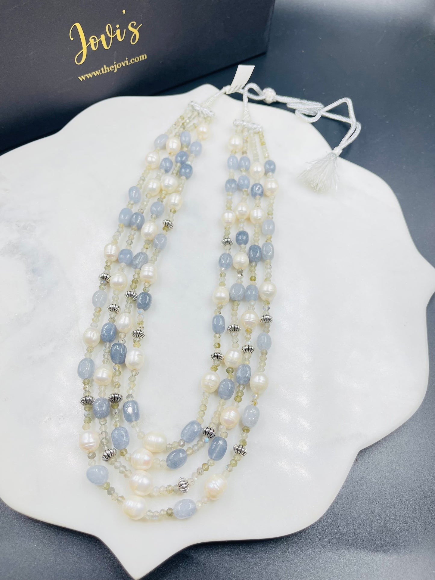 Grey Labradorite and Quartz with Freshwater Pearls Necklace