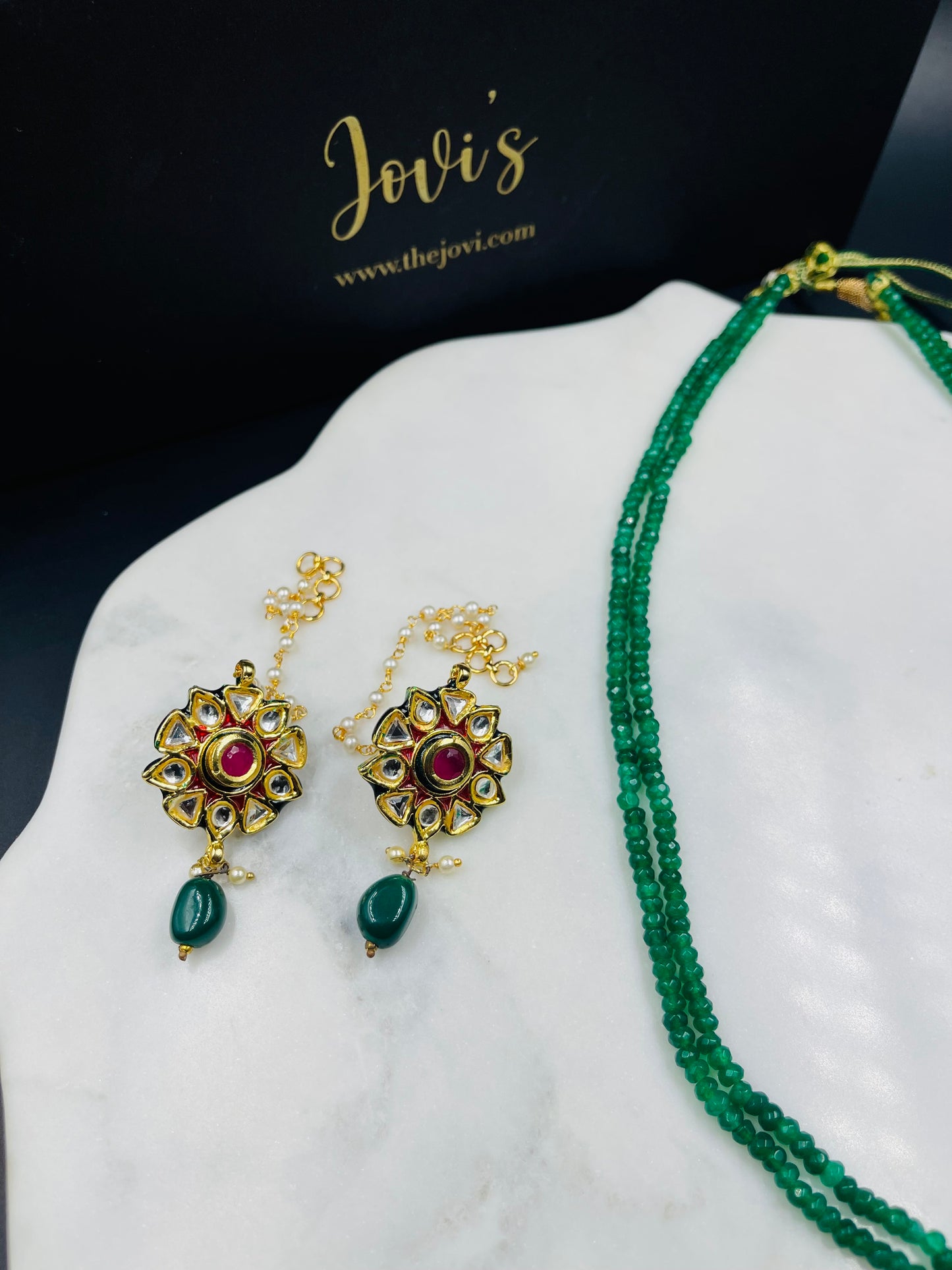 Navratan Kundan & Green Jade Necklace with Earrings