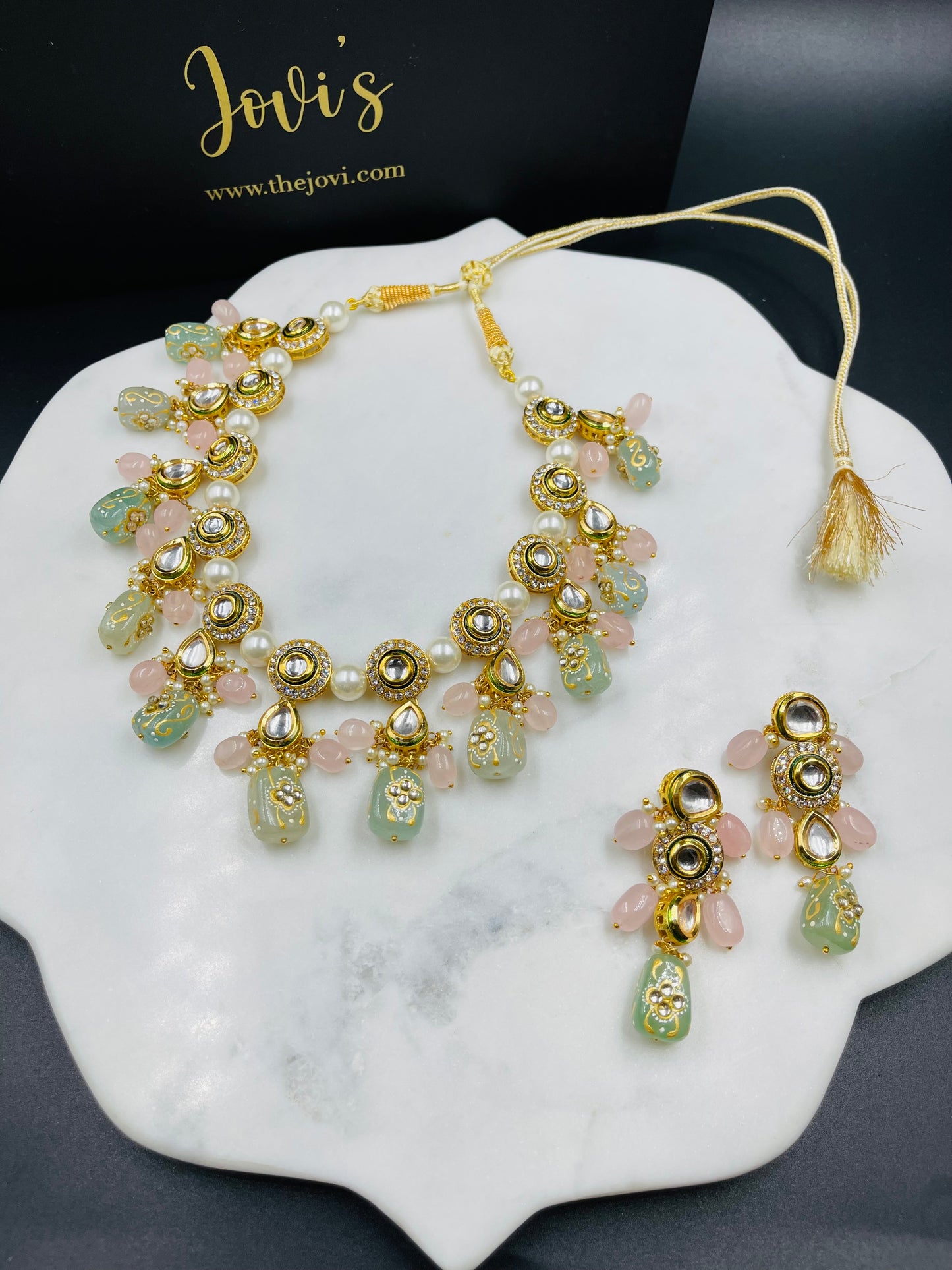 Pastel Kundan Meenakari Necklace with Earrings