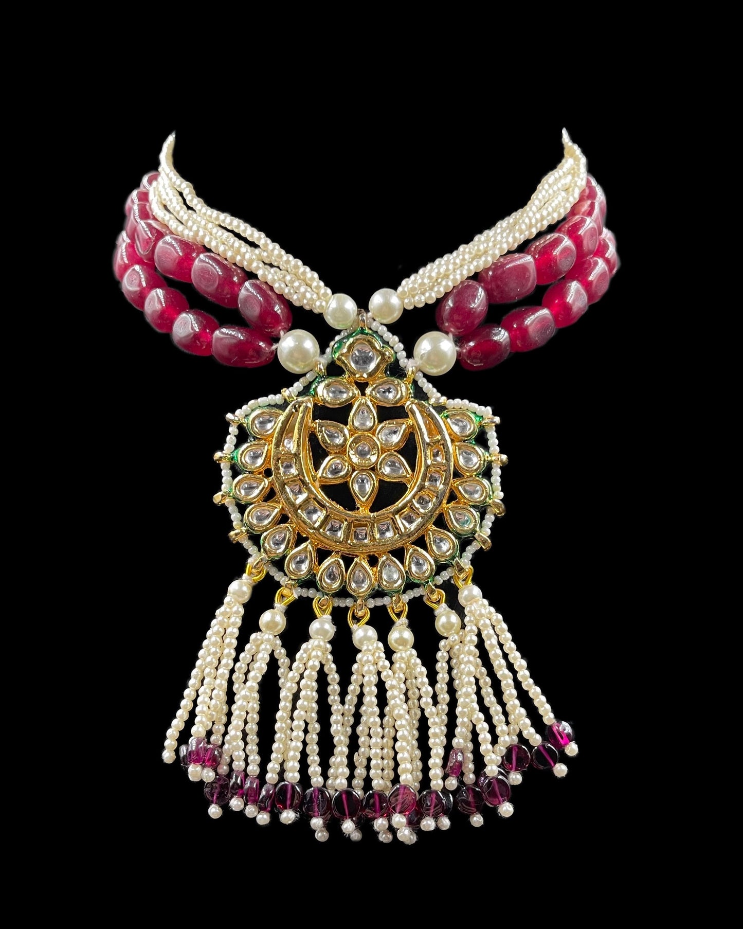 Kundan and Red Quartz Choker with Earrings