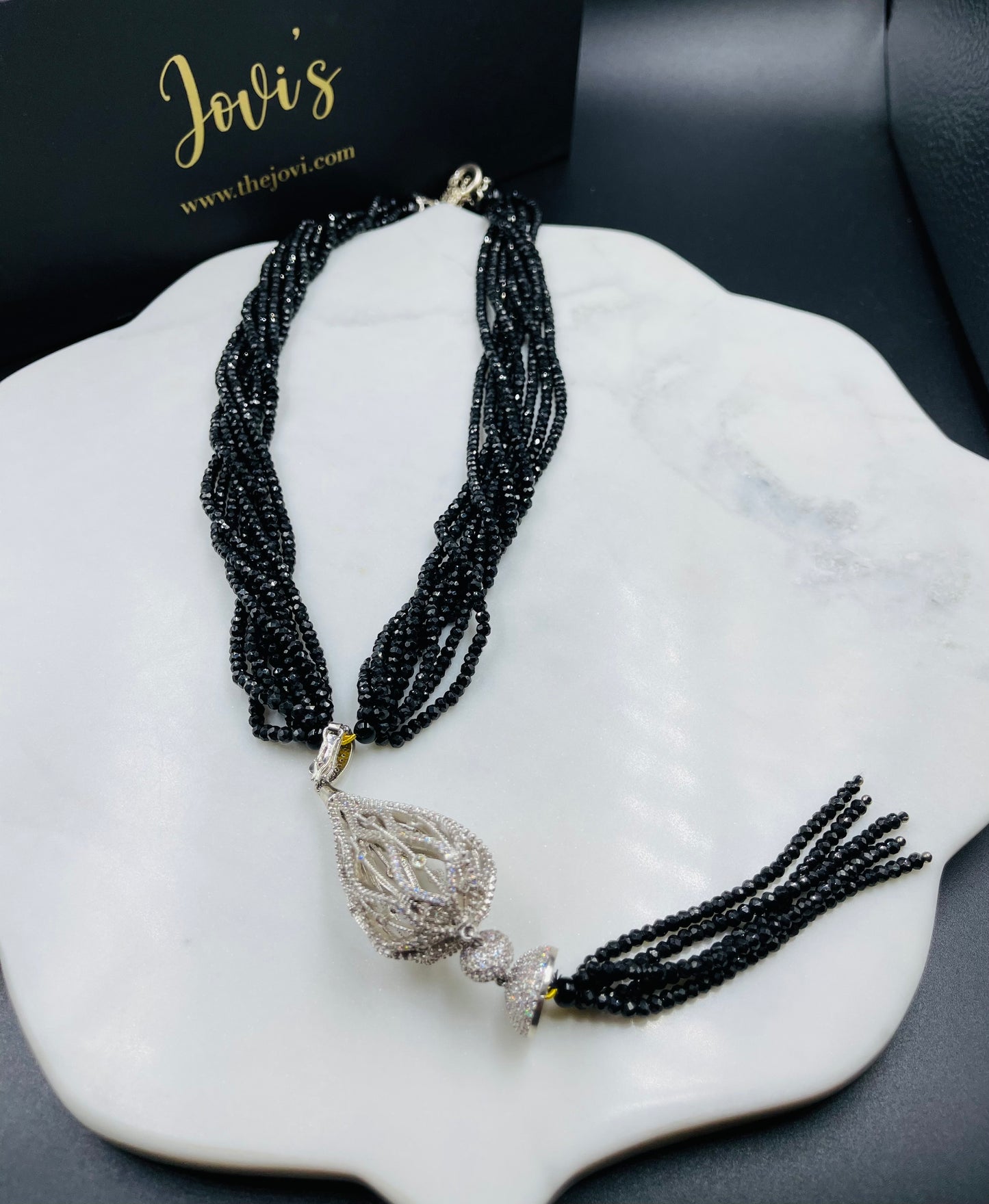 Statement Onyx Necklace with Crystal Accessories