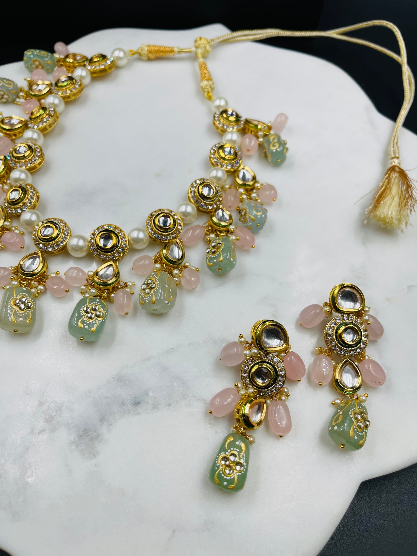 Pastel Kundan Meenakari Necklace with Earrings