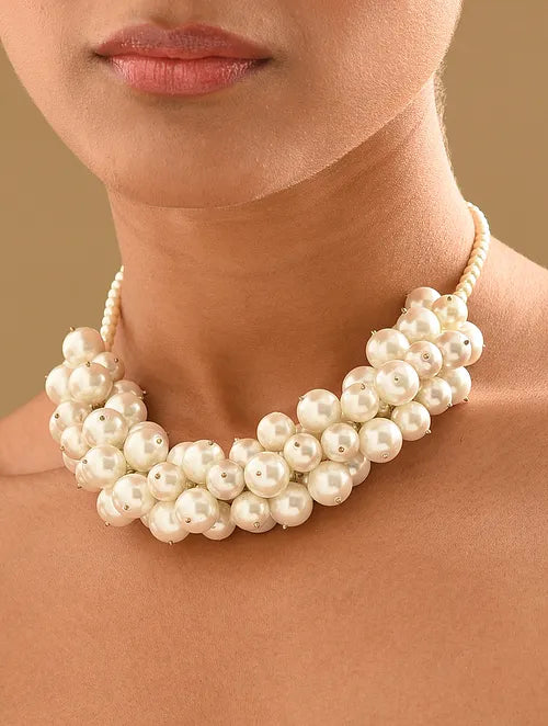 Jumbled White & Gold Shell Pearls Necklace