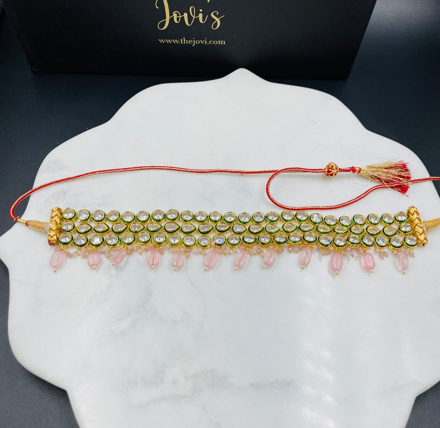 Kundan & Rose Quartz Choker with Earrings