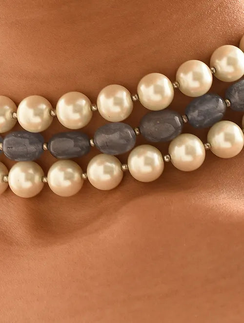 Shell Pearl and Grey Quartz Choker