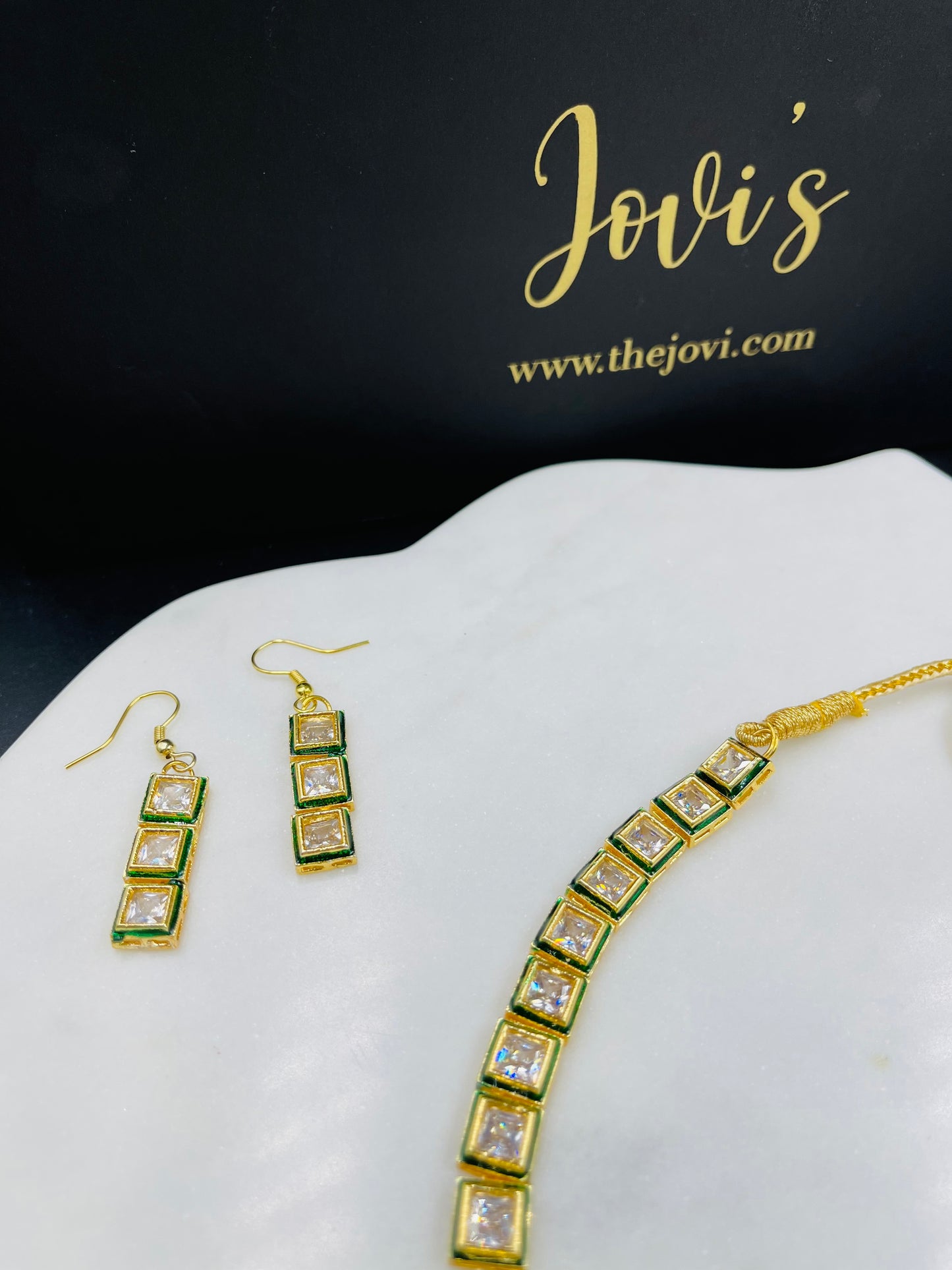 Statement Square Polki Necklace with Earrings