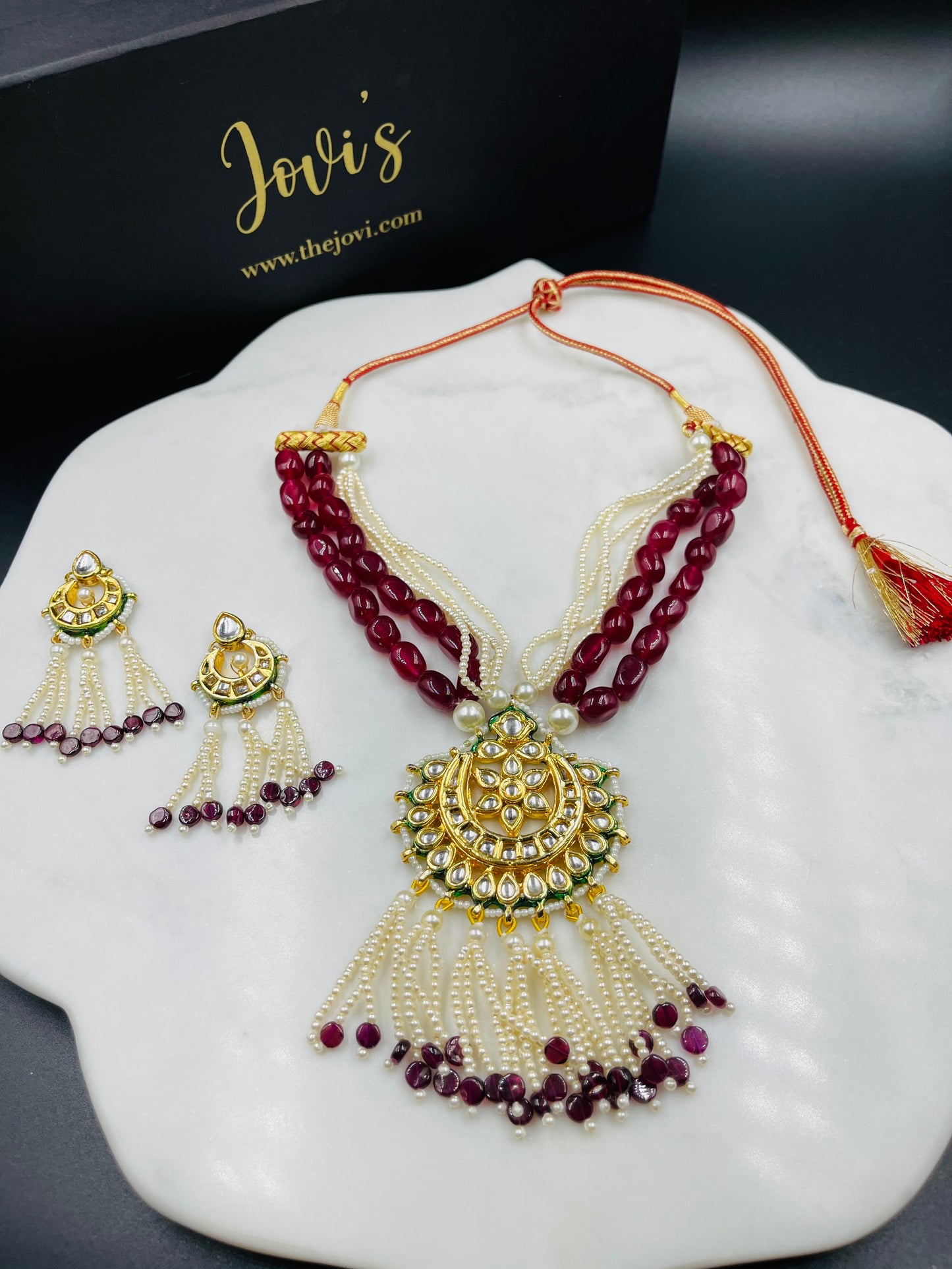 Kundan and Red Quartz Choker with Earrings