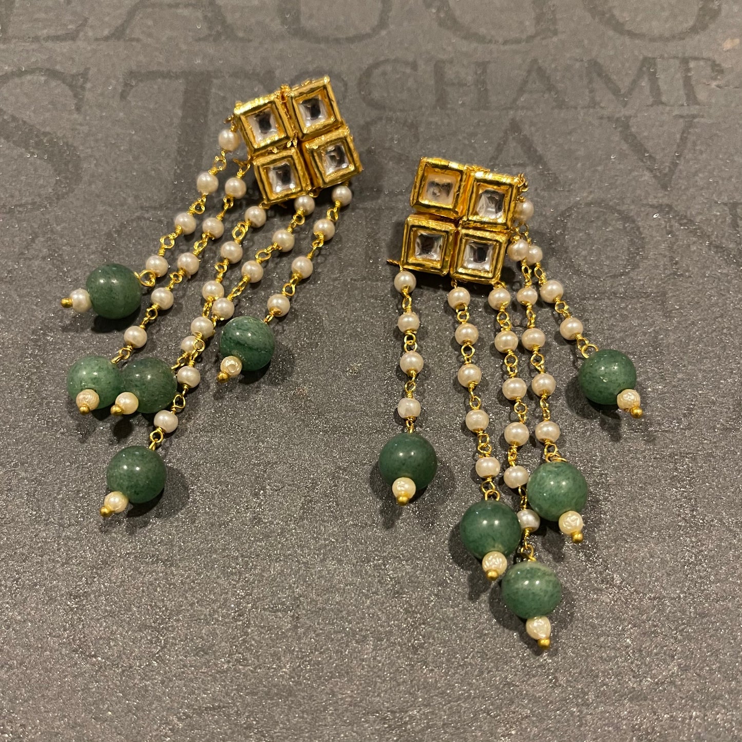 Kundan, Jade and Pearl Dangling Earrings