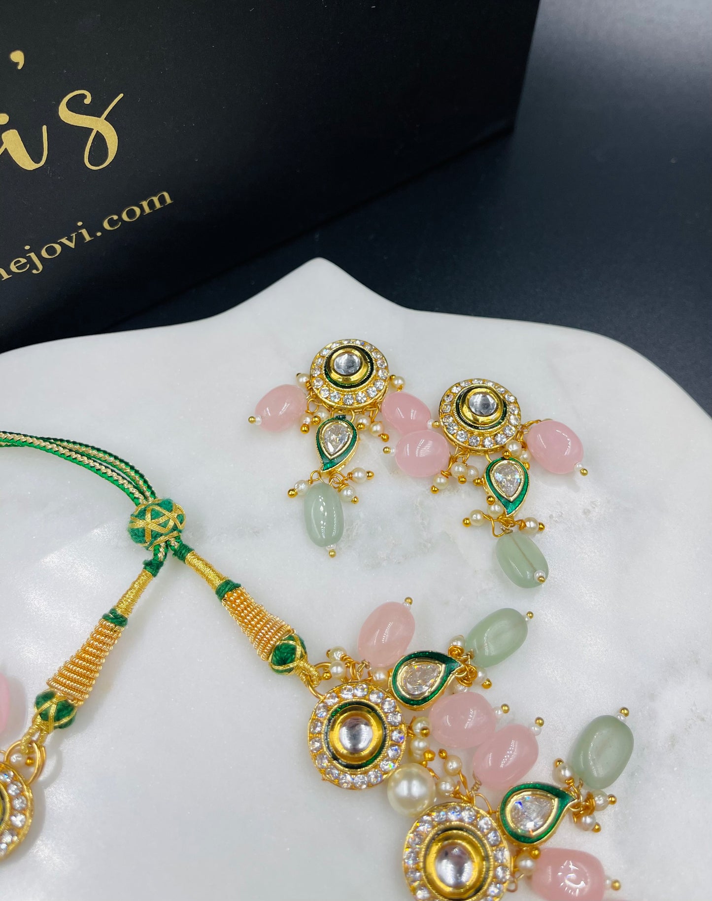 Statement Pastel Kundan Necklace with Earrings