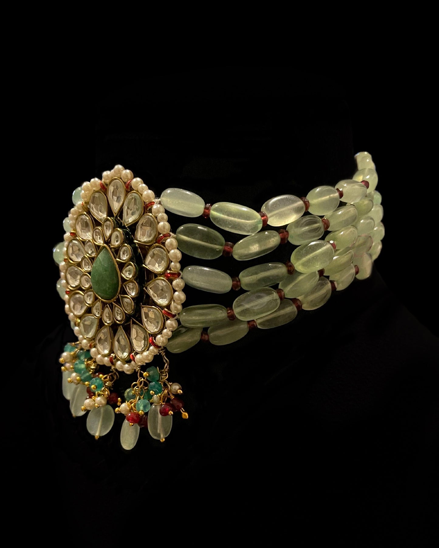 Jodha Mint Quartz Choker with Earrings