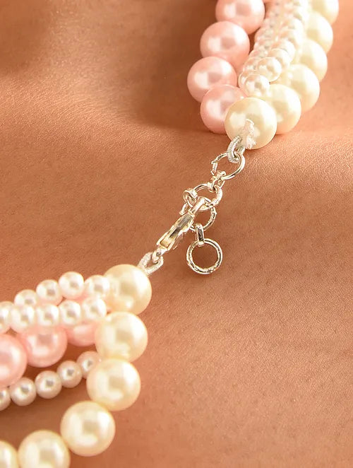 Pink and White Pearl Twisted Necklace