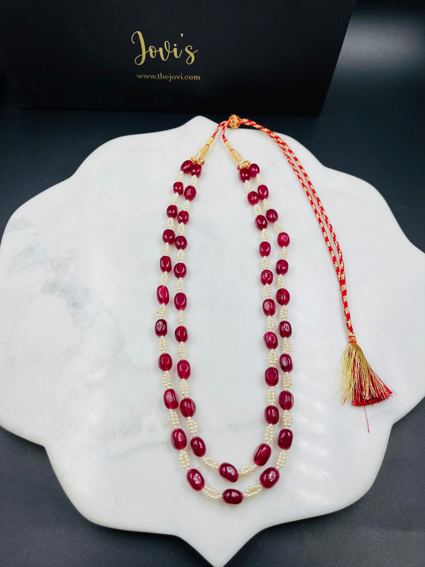 Red Quartz & Pearl Double Line String